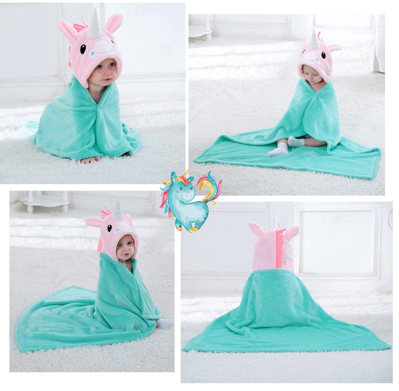 TONWHAR 0-4 Years Toddlers' And Kids' Boys Girls Animal Face Hooded Blanket Baby's Bathrobe,Plush After Bath Blanket(Pink Unicorn) - Image 3