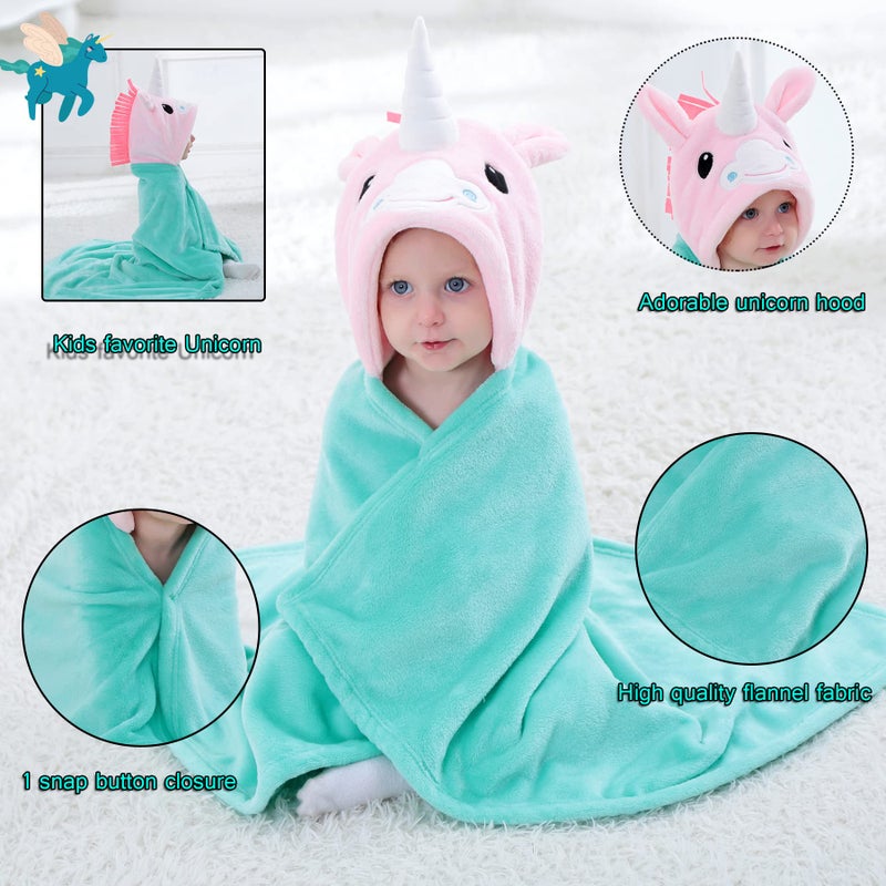 TONWHAR 0-4 Years Toddlers' And Kids' Boys Girls Animal Face Hooded Blanket Baby's Bathrobe,Plush After Bath Blanket(Pink Unicorn) - Image 2