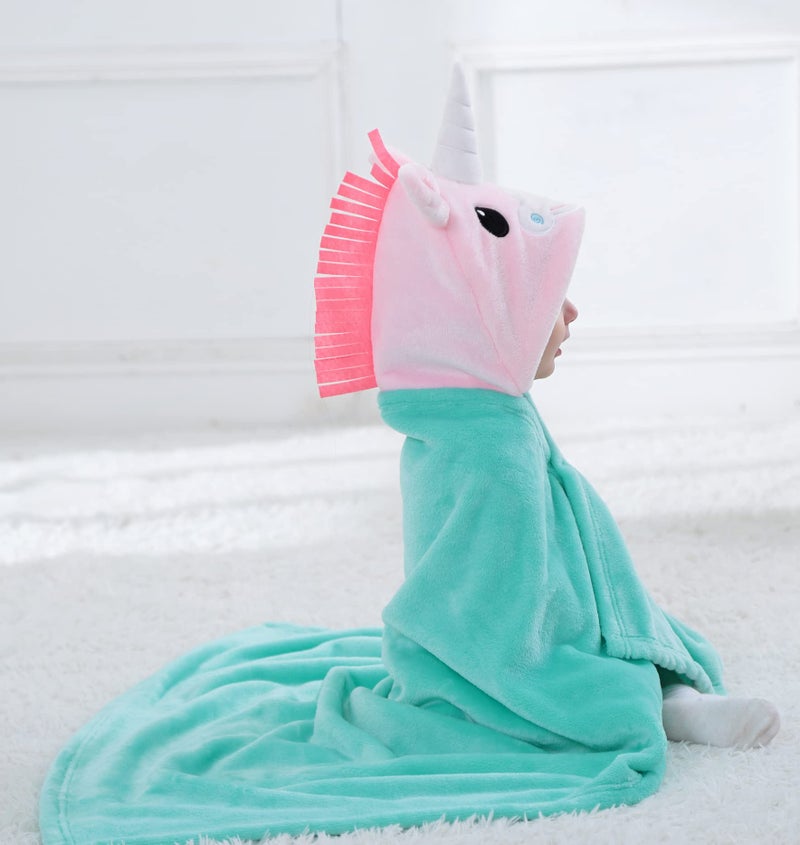 TONWHAR 0-4 Years Toddlers' And Kids' Boys Girls Animal Face Hooded Blanket Baby's Bathrobe,Plush After Bath Blanket(Pink Unicorn) - Image 5