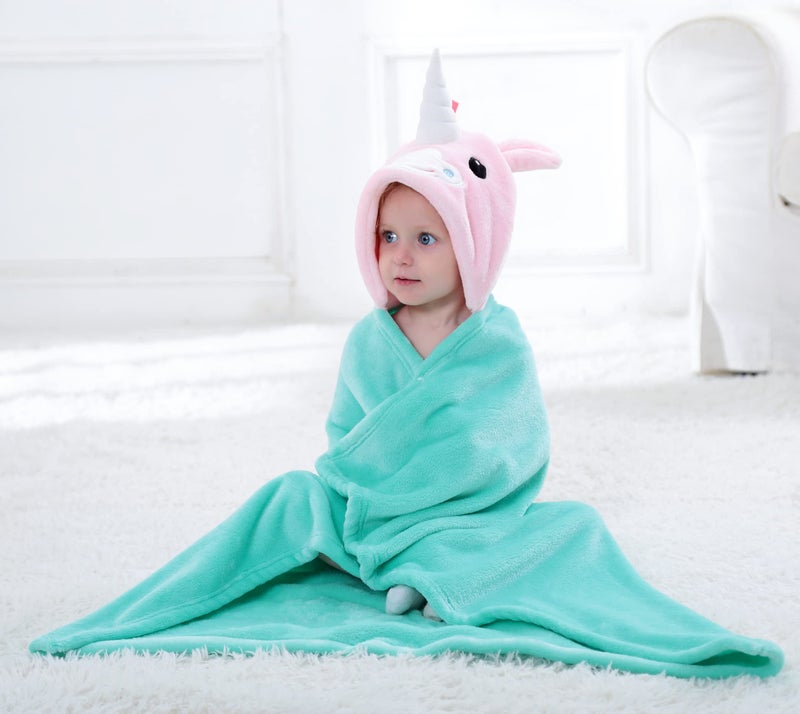 TONWHAR 0-4 Years Toddlers' And Kids' Boys Girls Animal Face Hooded Blanket Baby's Bathrobe,Plush After Bath Blanket(Pink Unicorn) - Image 4