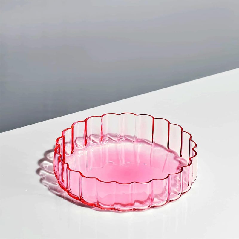 Khen Glass Flower Wave Colored Plates  Set of 2  Blush Pink Green 59 Dinner or Dessert Plate Appetizer Snack Fruit Wavy Serveware  Vintage Art Deco Hand Wash Housewarming Gift - Image 4