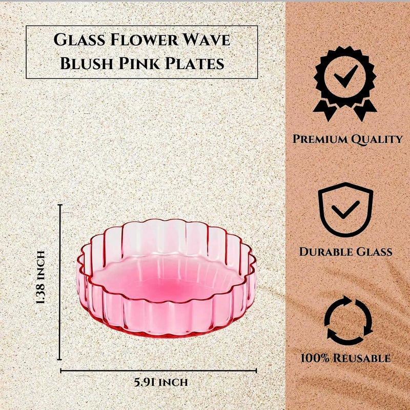 Khen Glass Flower Wave Colored Plates  Set of 2  Blush Pink Green 59 Dinner or Dessert Plate Appetizer Snack Fruit Wavy Serveware  Vintage Art Deco Hand Wash Housewarming Gift - Image 3