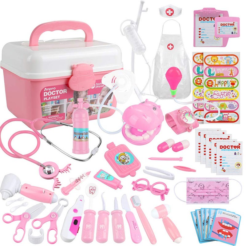 Anpro 46Pcs Doctor Kit for Kids, Medical Toy Doctor Pretend Play kit with Stethoscope Costume Dress-Up,Doctor Play Gift for Toddler
