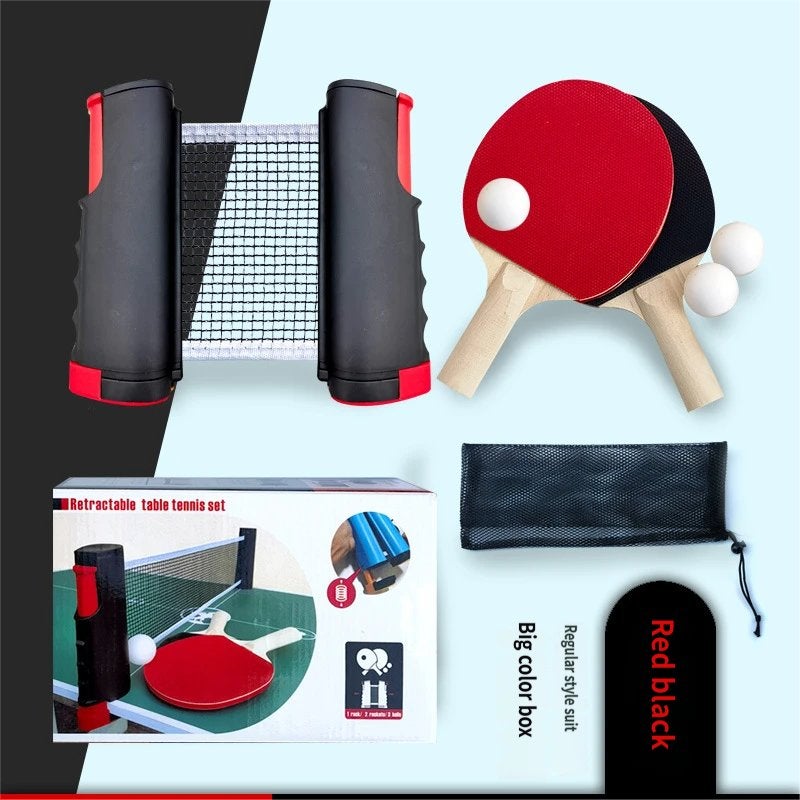 Complete Table Tennis Set with Two High Performance Bats, Retractable Net, Storage Bag and Three Balls for Indoor/Outdoor Family Fun Games - Black - Image 1