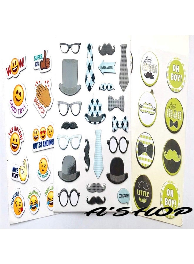 A'SHOP Attractive Moustache and Emojis Self Adhesive Handmade Stickers for Art and Craft(Set of 3) - Image 1