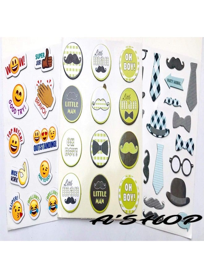 A'SHOP Attractive Moustache and Emojis Self Adhesive Handmade Stickers for Art and Craft(Set of 3) - Image 2