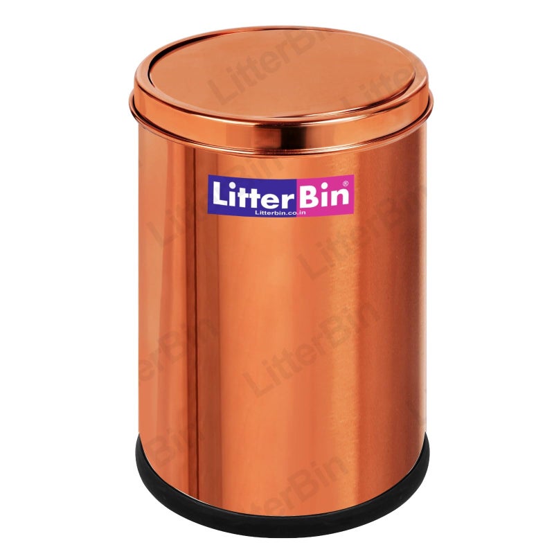 LITTERBIN سلة قمامة من الفولاذ المقاوم للصدأ Pvd مع غطاء - سلة إعادة التدوير، سلة المهملات، سلة الورق - إدارة نفايات حديثة ومتينة - (8x13) - 12 لتر - Image 1