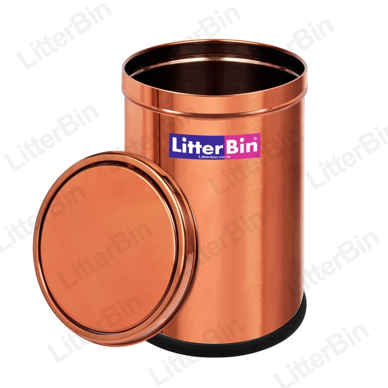 LITTERBIN سلة قمامة من الفولاذ المقاوم للصدأ Pvd مع غطاء - سلة إعادة التدوير، سلة المهملات، سلة الورق - إدارة نفايات حديثة ومتينة - (8x13) - 12 لتر - Image 3