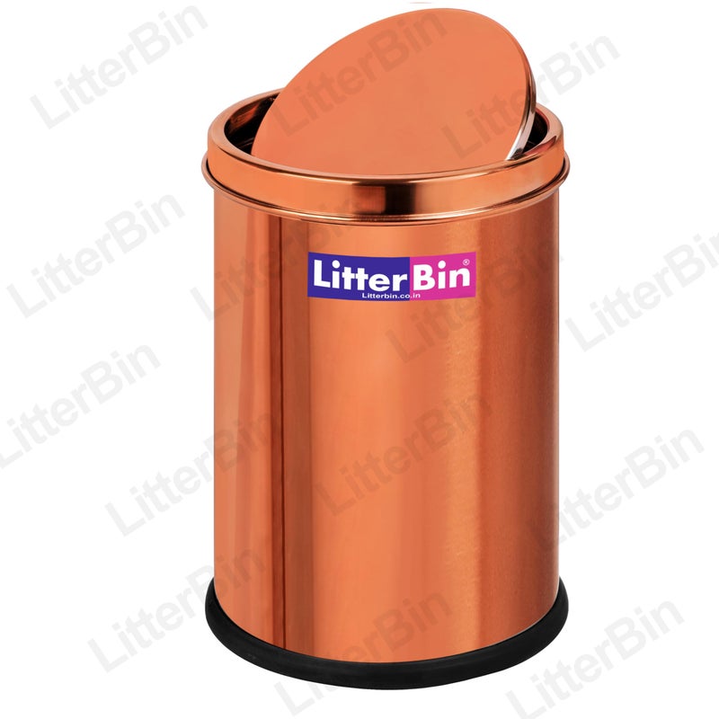 LITTERBIN سلة قمامة من الفولاذ المقاوم للصدأ Pvd مع غطاء - سلة إعادة التدوير، سلة المهملات، سلة الورق - إدارة نفايات حديثة ومتينة - (8x13) - 12 لتر - Image 2