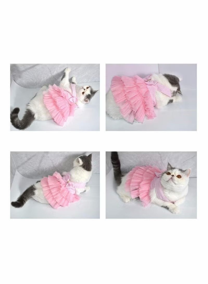 Pet Dog Dress Pet Cat Dress for Girl and Boy Doggy Cats Rabbit Fancy Adorable Striped Mesh Dress Princess Petite Vest Doggie Bowknot Dresses for Small Dogs Pomeranian Chihuahua Skirt Pet Puppy S - Image 5