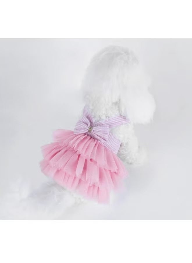 Pet Dog Dress Pet Cat Dress for Girl and Boy Doggy Cats Rabbit Fancy Adorable Striped Mesh Dress Princess Petite Vest Doggie Bowknot Dresses for Small Dogs Pomeranian Chihuahua Skirt Pet Puppy S - Image 3