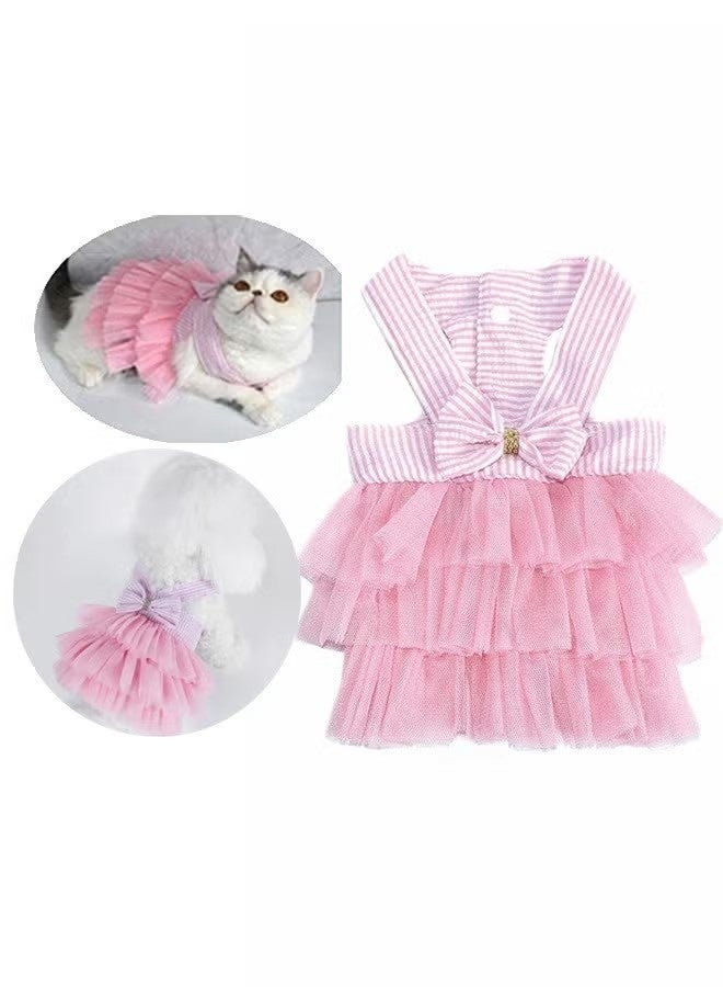 Pet Dog Dress Pet Cat Dress for Girl and Boy Doggy Cats Rabbit Fancy Adorable Striped Mesh Dress Princess Petite Vest Doggie Bowknot Dresses for Small Dogs Pomeranian Chihuahua Skirt Pet Puppy S - Image 1