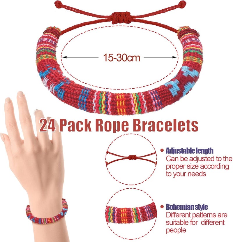 Sureio 24 Pieces VSCO Bracelets for Friendship Bracelets Woven Braided for Women and Men Boho Adjustable Ethnic Tribal Rope String - Image 2