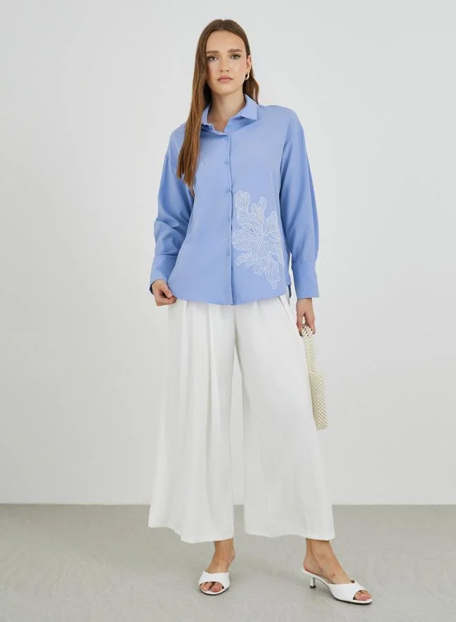 Take Two Take Two Floral Embroidered Long Sleeve Oversized Shirt