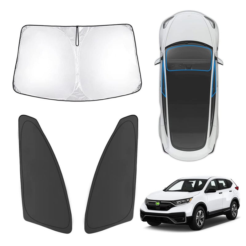 Karltys 3PCS Windshield Sun Shade for 2017-2022 Honda CRV, Thickened Front and Side Window Sunshade Custom Fit CR-V, Foldable Sun Visor Cover UV Blocker Keeps Your Car Cool