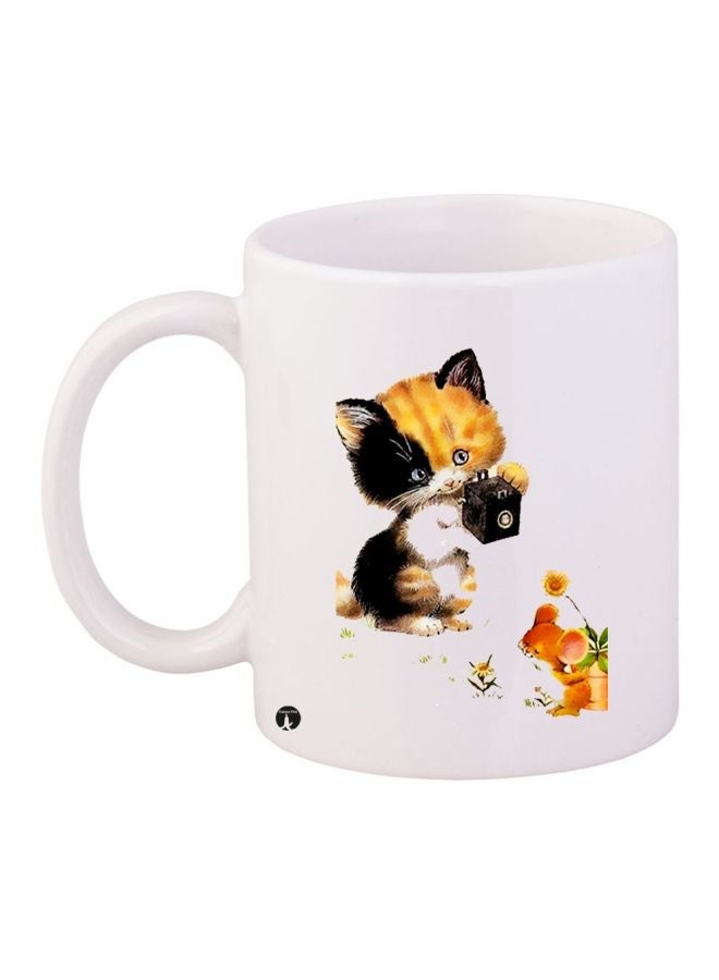 RYN Cat Printed Coffee Mug White/Black/Brown 11ounce