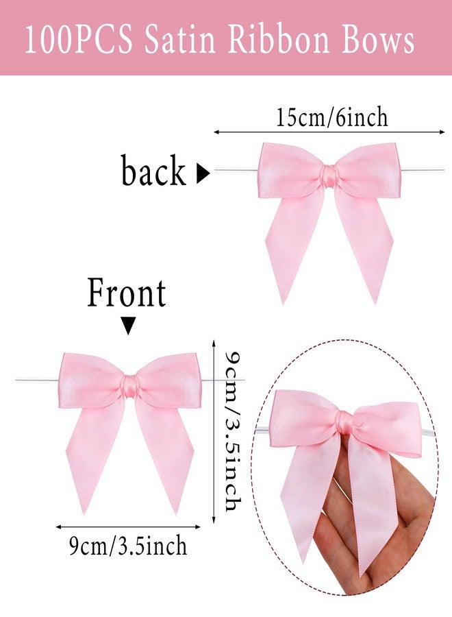 Hiswan 50PCS Twist Tie Bows for Treat Bags 3.5” Pre Tied Satin Ribbon Bows with Wire for Gift Wrapping DIY Crafts Wedding Baby Shower Birthday Party Christmas Halloween Decorations Pink - Image 2