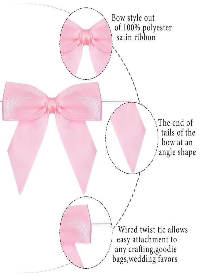 Hiswan 50PCS Twist Tie Bows for Treat Bags 3.5” Pre Tied Satin Ribbon Bows with Wire for Gift Wrapping DIY Crafts Wedding Baby Shower Birthday Party Christmas Halloween Decorations Pink - Image 3