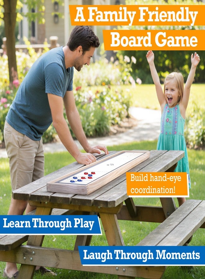 Sterling Games Tabletop Shuffleboard, Bowling and Curling 3 in 1 Combo Game Set, Two Sided Wooden Arcade Game Board with Pucks and Bowling Pins, a Table Top Game for Kids and Family - Image 3
