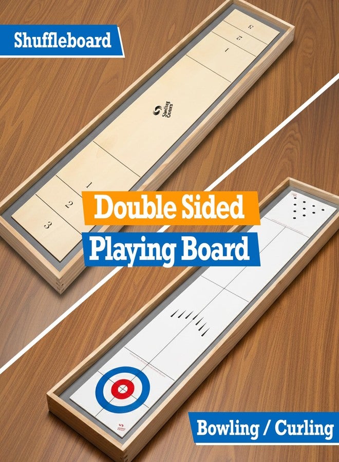 Sterling Games Tabletop Shuffleboard, Bowling and Curling 3 in 1 Combo Game Set, Two Sided Wooden Arcade Game Board with Pucks and Bowling Pins, a Table Top Game for Kids and Family - Image 2