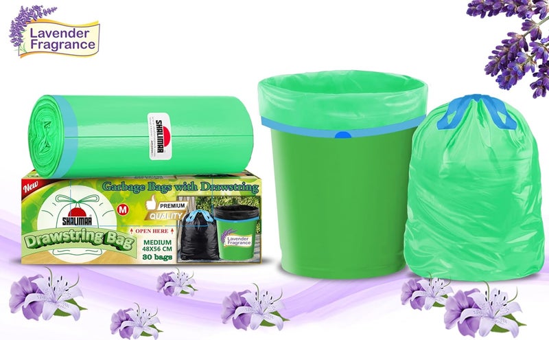 shalimar Shalimar Premium Drawstring Garbage Bags Lavender Fragrance Size 19 X 21 Inches Medium 180 Bags 6 Rolls Dustbin BagTrash Bag Green Color  - Image 2