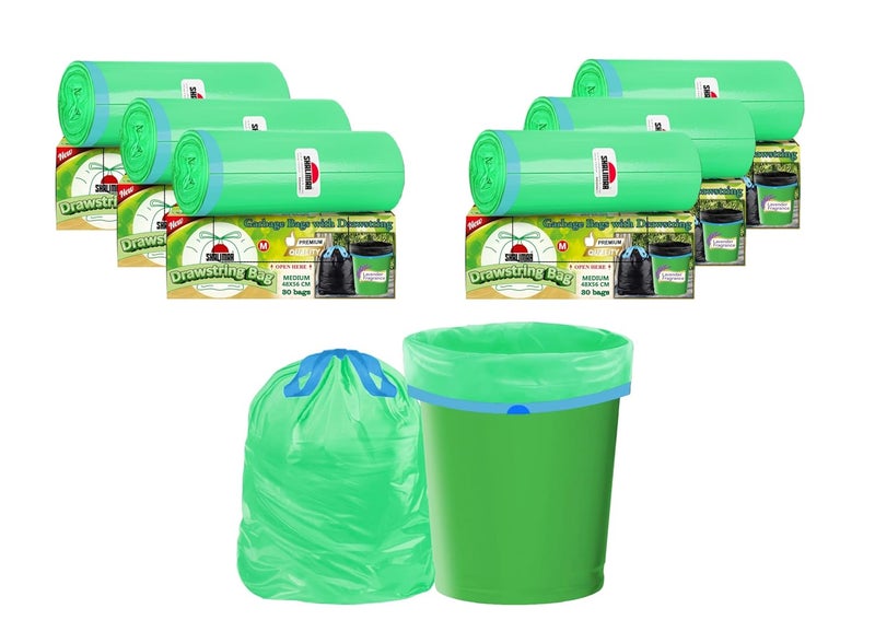 shalimar Shalimar Premium Drawstring Garbage Bags Lavender Fragrance Size 19 X 21 Inches Medium 180 Bags 6 Rolls Dustbin BagTrash Bag Green Color  - Image 1