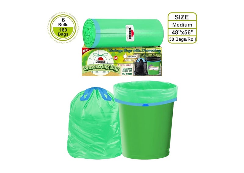 shalimar Shalimar Premium Drawstring Garbage Bags Lavender Fragrance Size 19 X 21 Inches Medium 180 Bags 6 Rolls Dustbin BagTrash Bag Green Color  - Image 4