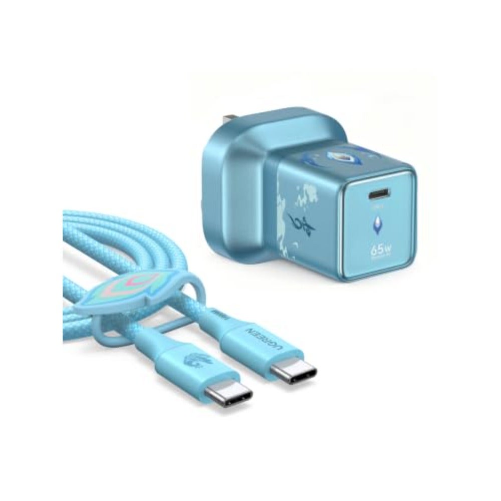 Fast charger for laptops and smartphones, aluminum alloy body, grey, 65W PD fast charging with included 100W USB-C cable 1m