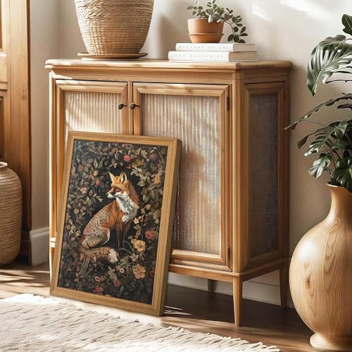 AKWISH Framed 3D Textured Vintage Wall Art Dark Academia Decor Hand Drawn Sandstone Fox Paintings with Botanical Florals Aesthetic Wall Decor for Living Room Bedroom Home 12x16 inch - Image 3
