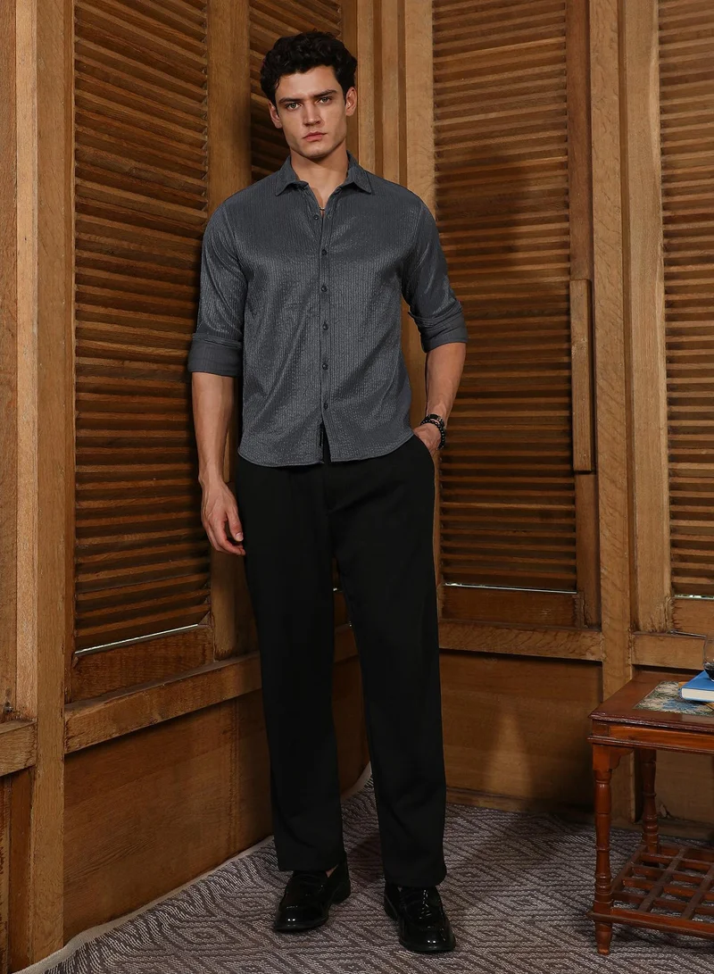 CAHOOT  Men's Charcoal Grey Solid Creased Shirt for Men | Best Price UAE