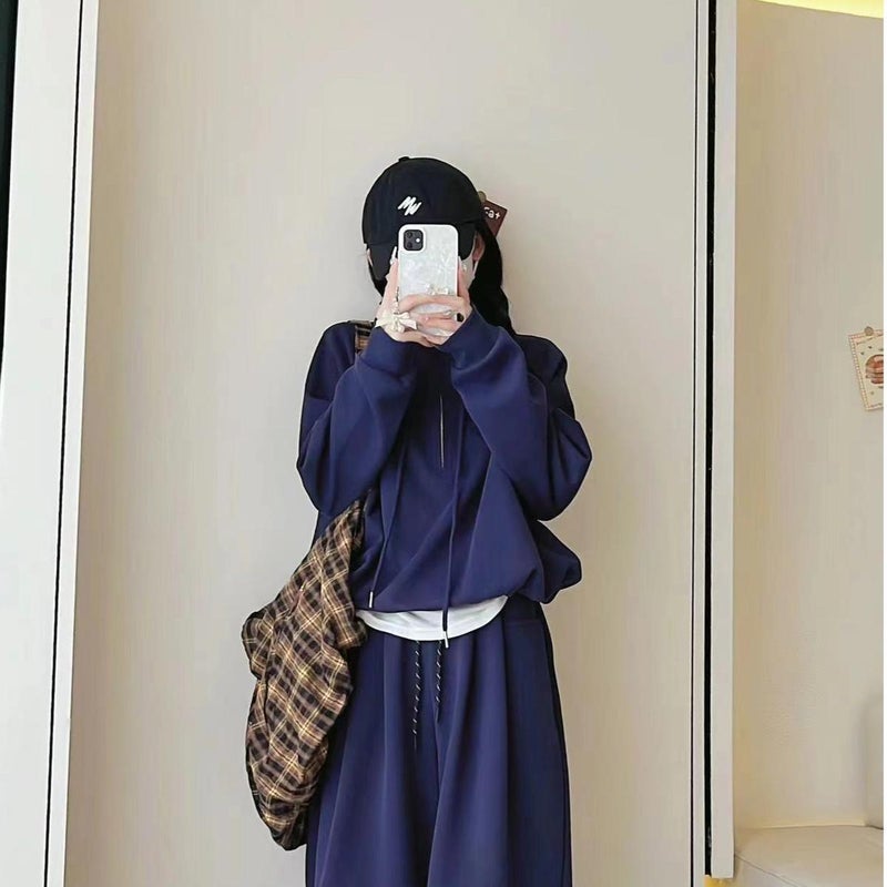 Autumn New Lazy Style Casual Suit High Waist Slimming Wide Leg Pants Design Sense Sweat Combination Suit - Image 1