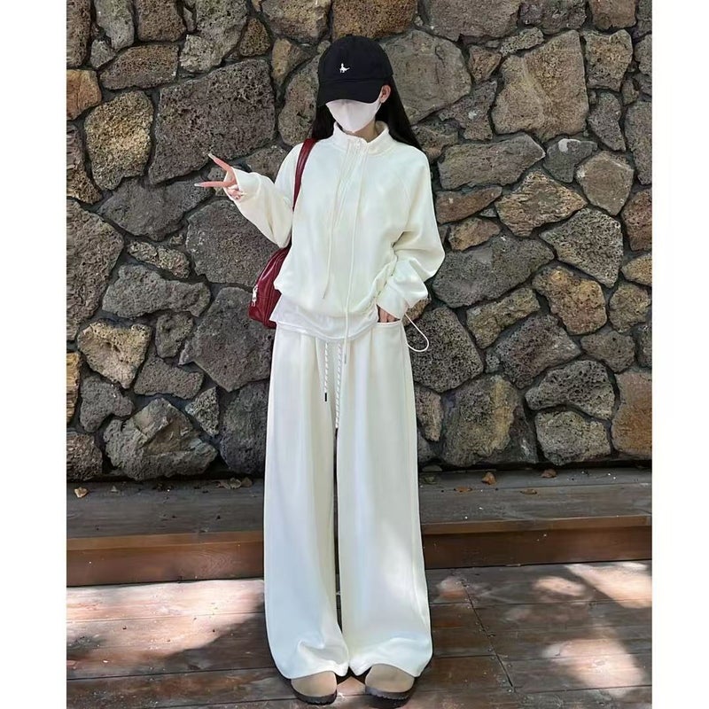 Autumn New Lazy Style Casual Suit High Waist Slimming Wide Leg Pants Design Sense Sweat Combination Suit - Image 5