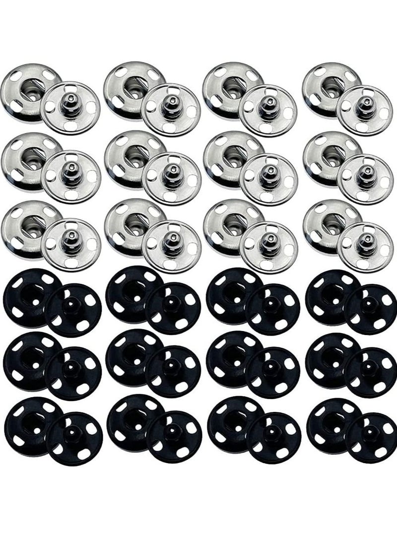 Captaintech Sew-on Snap Buttons Press Studs Fasteners for Clothes Purse Handbag Craft DIY Supplies for Leather Jackets Jeans Coats Bags Repairs Black and Silver 12mm 25 Sets - Image 1