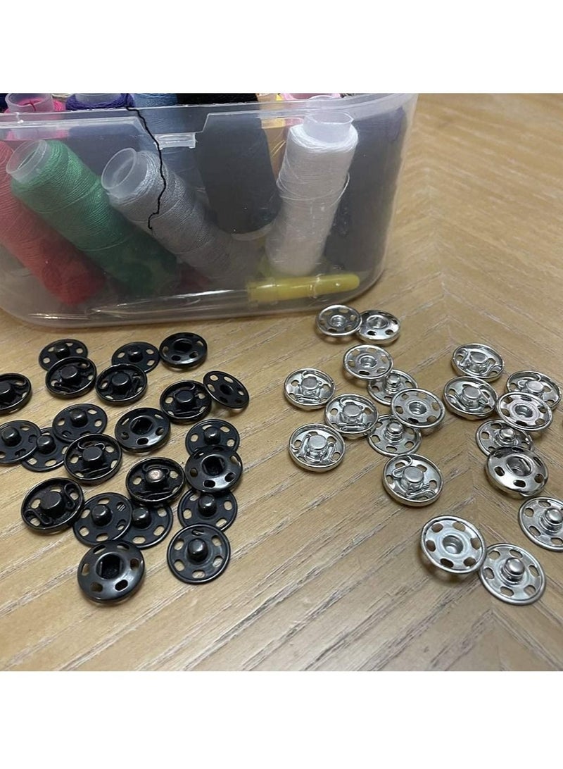 Captaintech Sew-on Snap Buttons Press Studs Fasteners for Clothes Purse Handbag Craft DIY Supplies for Leather Jackets Jeans Coats Bags Repairs Black and Silver 12mm 25 Sets - Image 3
