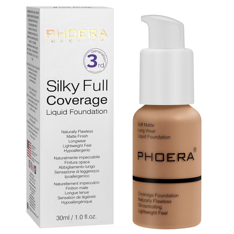 PHOERA Foundation PHOERA Matte Liquid FoundationPHOERA Makeup for Women PHOERA Foundation Full Coverage Concealer 30ml 24HR Matte Oil Control Concealer 106  Warm Sun