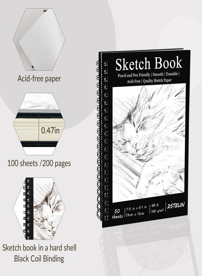 DSTELIN 2 Pack Spiral Bound Sketchbooks, 50 Sheets per Pack, 7.5" x 5.1" Sketchbook with Black Hard Cover for Painting, Drawing and Sketching - Image 3