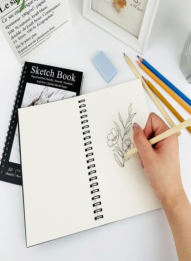DSTELIN 2 Pack Spiral Bound Sketchbooks, 50 Sheets per Pack, 7.5" x 5.1" Sketchbook with Black Hard Cover for Painting, Drawing and Sketching - Image 4