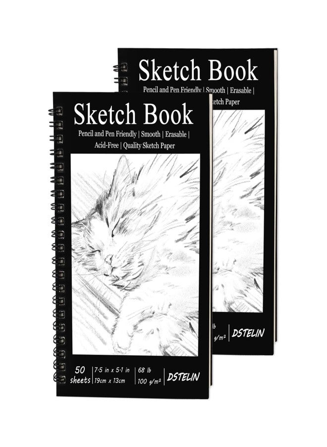 DSTELIN 2 Pack Spiral Bound Sketchbooks, 50 Sheets per Pack, 7.5" x 5.1" Sketchbook with Black Hard Cover for Painting, Drawing and Sketching - Image 1