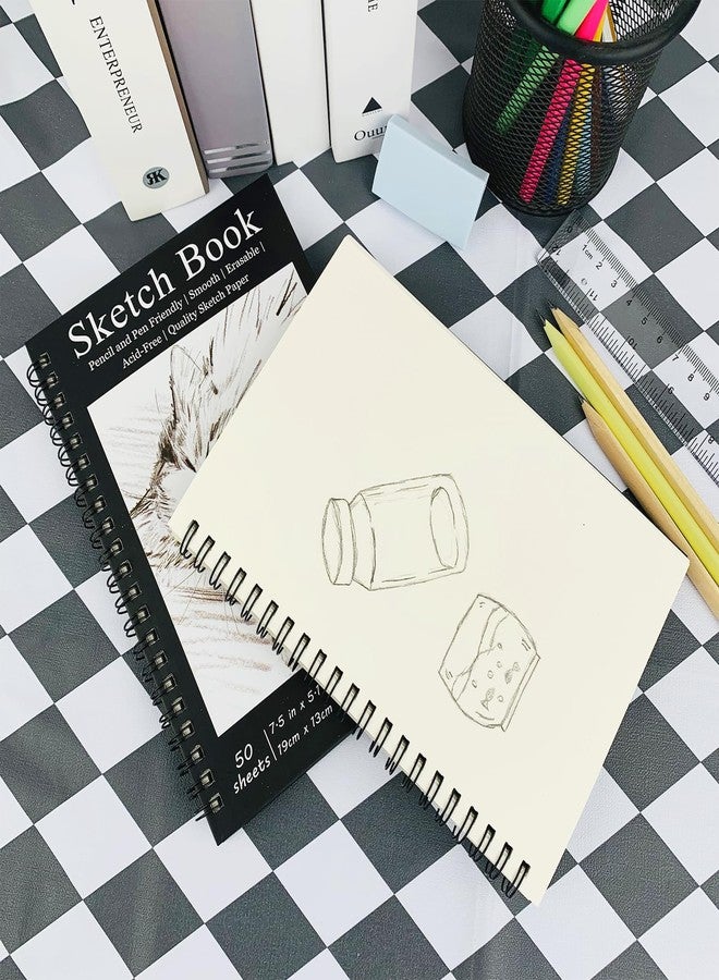 DSTELIN 2 Pack Spiral Bound Sketchbooks, 50 Sheets per Pack, 7.5" x 5.1" Sketchbook with Black Hard Cover for Painting, Drawing and Sketching - Image 5