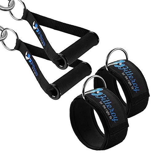 Fitteroy Cable Machine Attachments Handles and Ankle Straps Set - Replacement Gym and Home Gym Accessories - Exercise Straps and Handles for Resistance Bands - Image 1