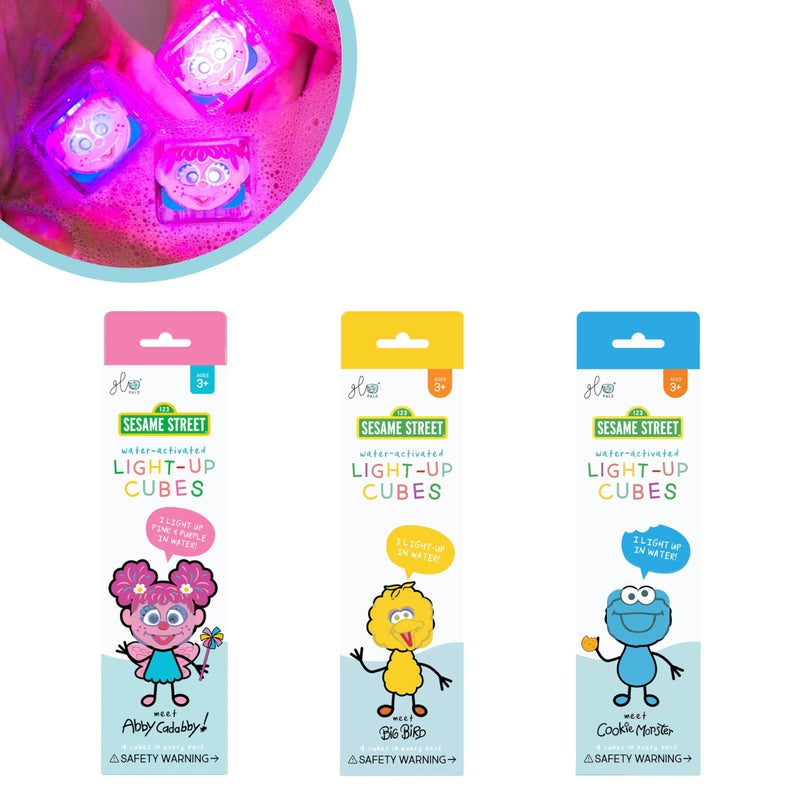 Glo Pals x Sesame Street Water-Activated Light-Up Cubes Bundle for Sensory Play - 12 Packs (Easy as A B C - Abby Cadabby  Big Bird + Cookie Monster) - Image 1