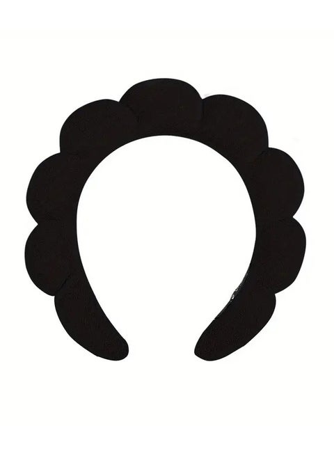 عصابة رأس سبا لغسل الوجه وإسفنجة المكياج والعناية بالبشرة، عصابة رأس على شكل فقاعات - أسود