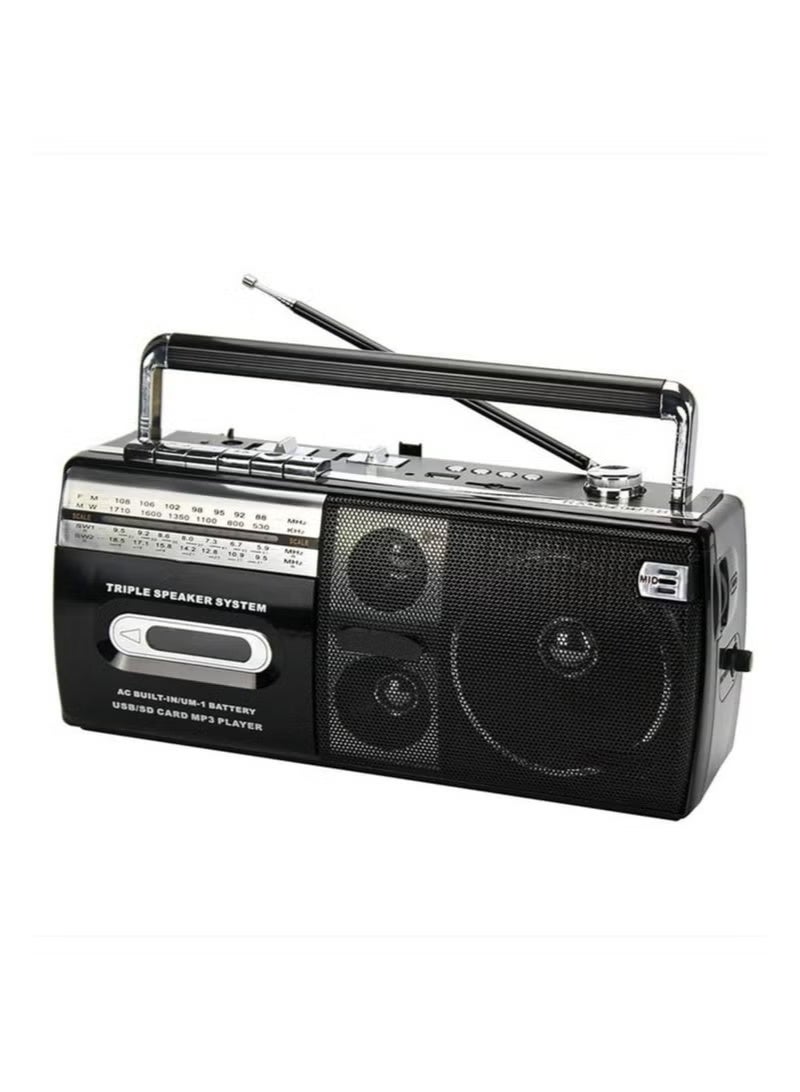 WALALLA Retro Boombox, FM Radio Bluetooth Player Recorder, Retro Radio Cassette Player, Convert Cassettes To USB/SD, Portable Outdoor HiFi Speakers, Multi-band FM/AM/SW,Classic 80s Style Retro for Family Gathering Travel - Image 1