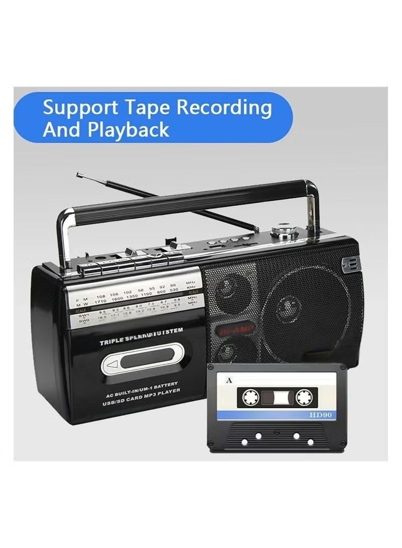 WALALLA Retro Boombox, FM Radio Bluetooth Player Recorder, Retro Radio Cassette Player, Convert Cassettes To USB/SD, Portable Outdoor HiFi Speakers, Multi-band FM/AM/SW,Classic 80s Style Retro for Family Gathering Travel - Image 2