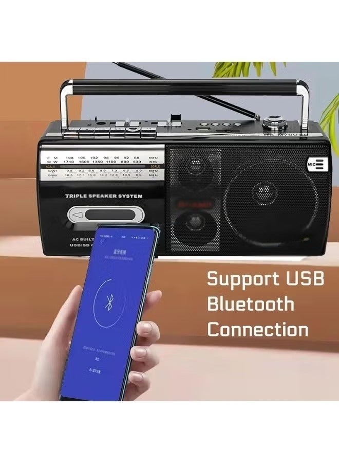 WALALLA Retro Boombox, FM Radio Bluetooth Player Recorder, Retro Radio Cassette Player, Convert Cassettes To USB/SD, Portable Outdoor HiFi Speakers, Multi-band FM/AM/SW,Classic 80s Style Retro for Family Gathering Travel - Image 4