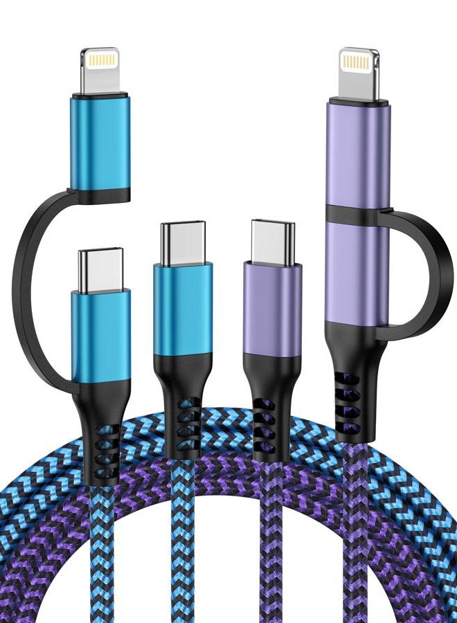 Haoano USB C Multi Charging Cable, USB-C to Lightning/Type C Cord Fast Charging Data Wire 2 in 1, [2Pcs/6FT] Braided Android & iPhone Cord USBC for iPhone 17 Air 16 15 Pro Max 14 13 12 11 iPad Galaxy Pixel - Image 1