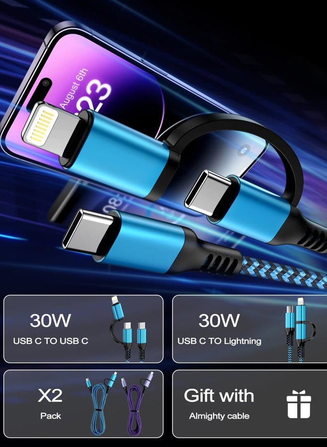 Haoano USB C Multi Charging Cable, USB-C to Lightning/Type C Cord Fast Charging Data Wire 2 in 1, [2Pcs/6FT] Braided Android & iPhone Cord USBC for iPhone 17 Air 16 15 Pro Max 14 13 12 11 iPad Galaxy Pixel - Image 2