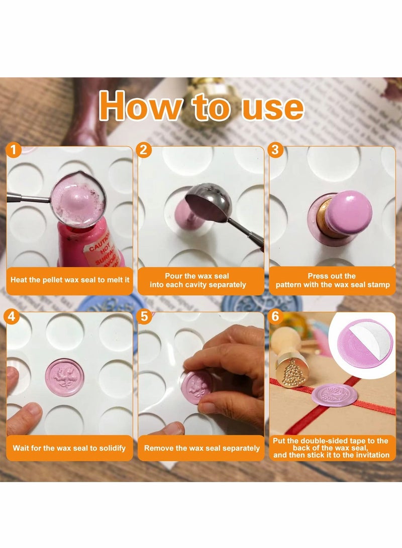 Excefore Wax Sealing Silicone Mat Pad for Wax Seal Stamp, TERRIFI 24-Cavity Wax Sealing Mat with Removable Sticky Dots for DIY Craft Adhesive Waxing Sealing Stamp - Image 4