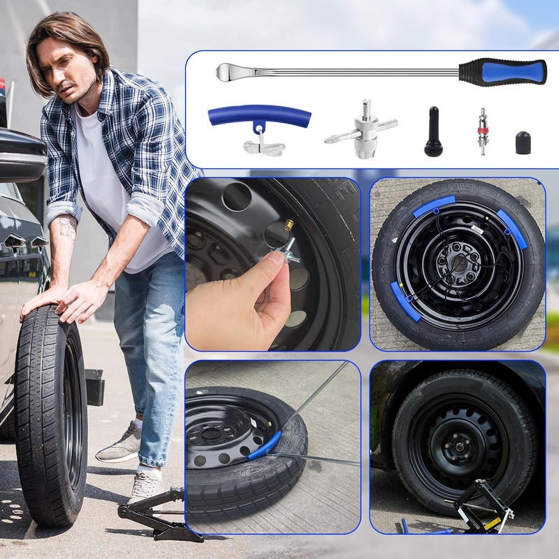 HTOMT 14.5" Tire Spoon Kit, 26pcs Tire Changing Tool for Motorcycle Dirt Bike Lawn Tractor Bicycle, Motorcycle Tire Changer Tire Removal Tool with 3pcs Rim Covers 6pcs Valve Tool Valve Cores - Image 2