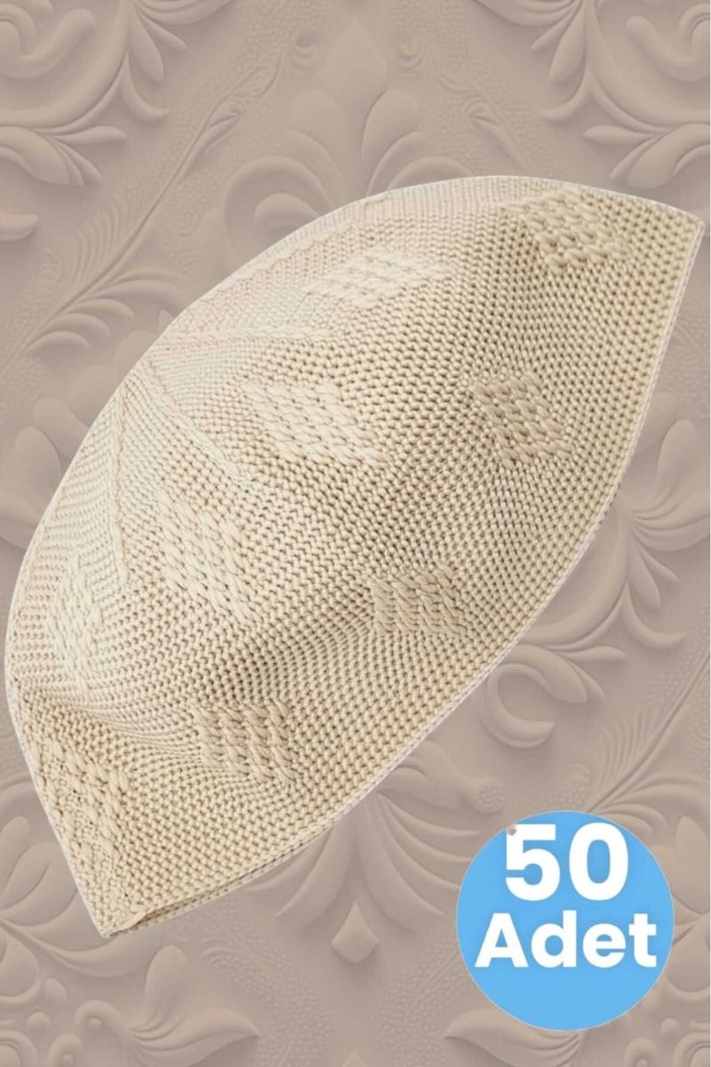 Hızırım 50's Woven Knitted Patterned Skullcap Quality Prayer Cap  - Image 4